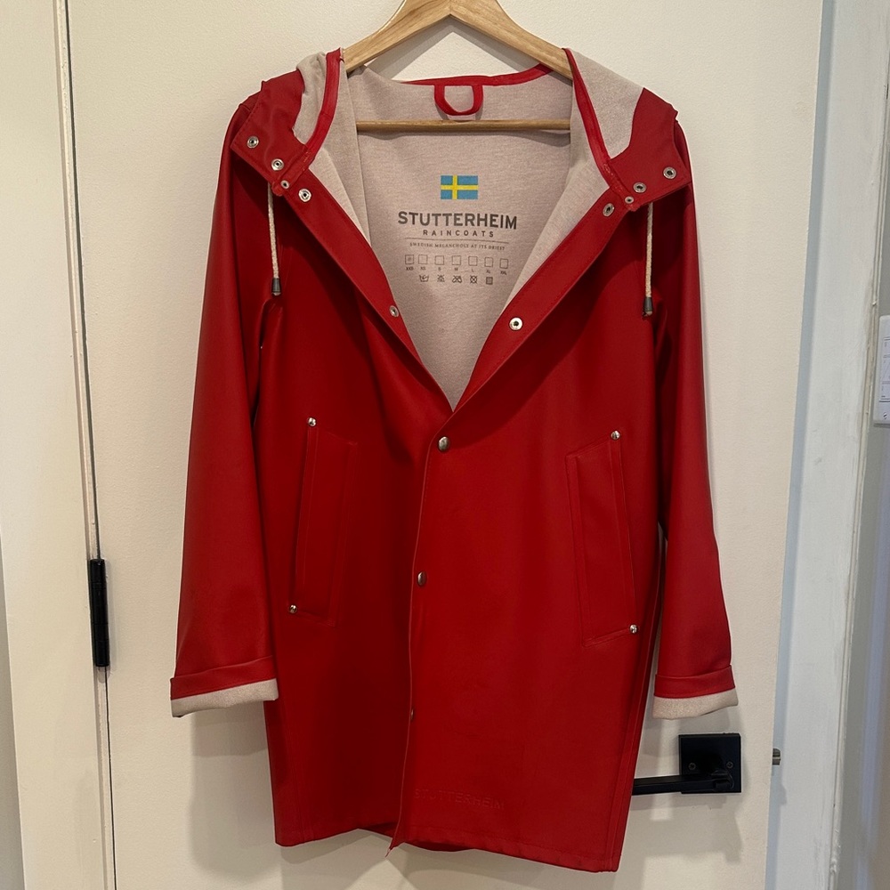 Stutterheim Red and Cream Hooded Raincoat